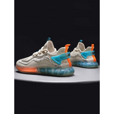 Men Letter Graphic Lace-Up Front Fly Weave Running Shoes