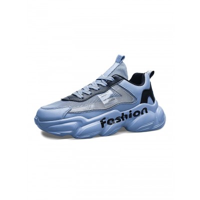 Men Letter Detail Chunky Sneakers, Mesh Lace-up Front Sneakers