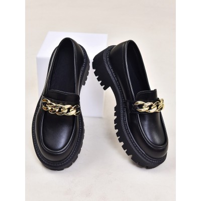 Chain Decor Flatform Slip-On Loafers