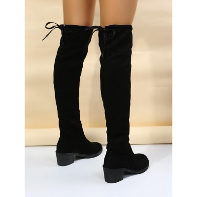 Faux Suede Lace-up Back Design Sock Boots