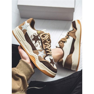 Men Colorblock Lace-up Front Skate Shoes, Sporty Outdoor Sneakers