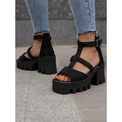 Buckle Decor Platform Chunky Heeled Sandals