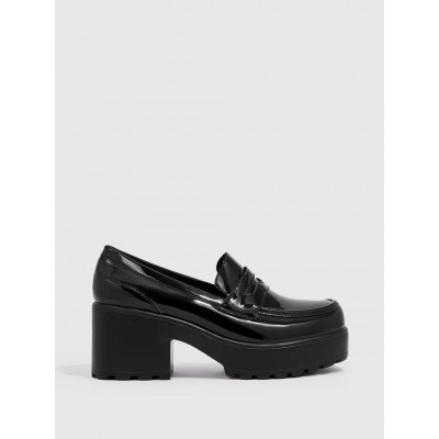 Basic Stitch Detail Platform Loafer Shoes