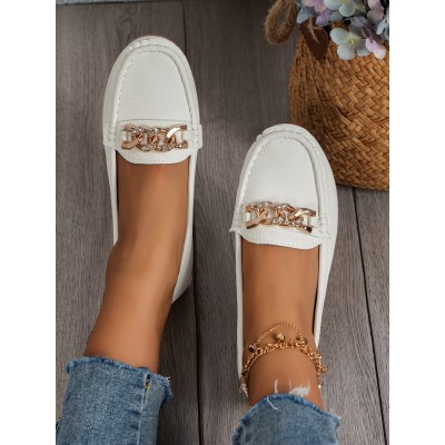 Rhinestone & Chain Decor Slip-On Flat Loafers